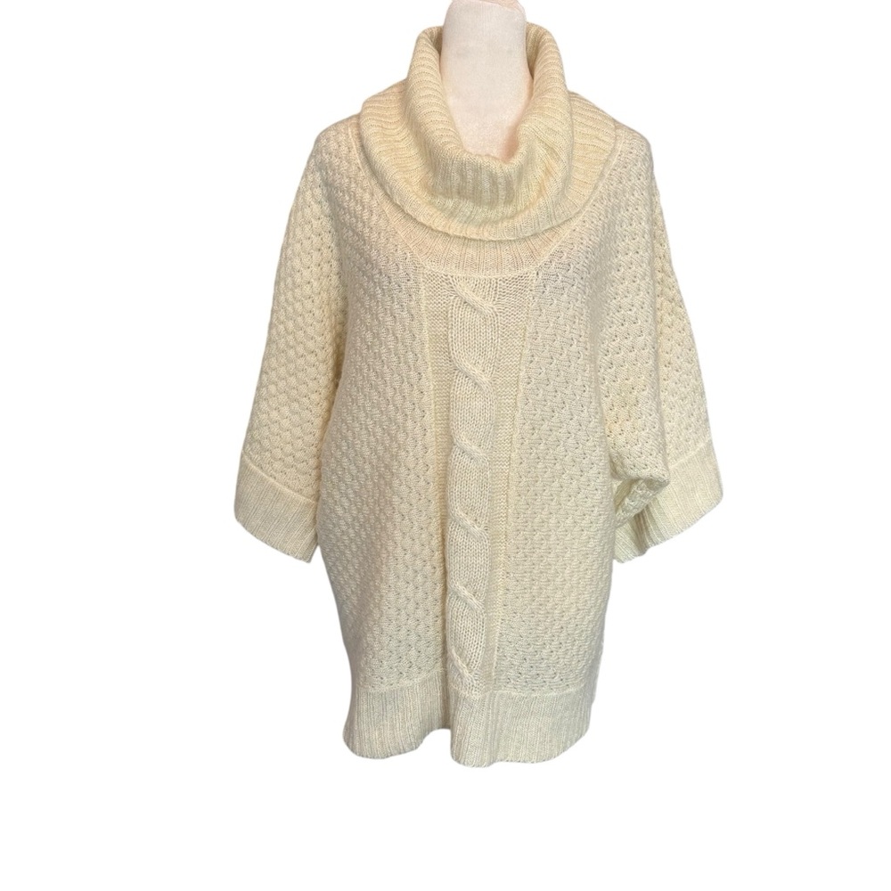 Elementz Sweater Size XL Cream With Gold Flecks TurtleNeck 3/4 Sleeve